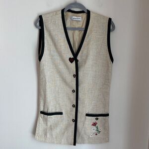 Cremy Vest Dirndl Waistcoat Sleeveless Bavarian Vest Womens Linen Cotton Large